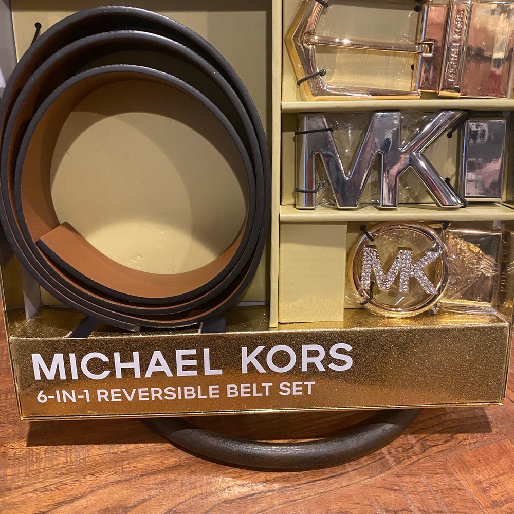 Michael Kors Black and Brown Reversible Belt Set